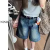 Jeans Retos de Cinco Pontos para Mulheres 2025 Verão Retro Cintura Alta Soltos Casuais Calças Médias Cintura Alta Perna Larga Shorts Emagrecedores