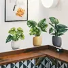 Papel Tapiz de Planta Verde en Maceta, Pegatinas de Rábano Verde y Hoja de Monstera, Pintura Decorativa para Embellecimiento de Pared Blanca de Sala de Estar y Estudio, Plantas Artificiales Autoadhesivas