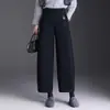 Pantalones Casuales Anchos de Cintura Elástica Gruesos para Mujer, Otoño 2026 Nuevos Pantalones Cropped Versátiles de Lana de Cintura Alta Sueltos Rectos