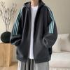 Jaqueta Cardigan Americano com Zíper Casal com Capuz Moletom Marca Tendência Masculina Primavera & Outono 2025 Nova Listrada Versátil