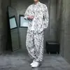 Outono de 2026 Estilo Chinês Masculino Conjunto de Terno Tang com Estampa Rachada Retrô Solto Plus Size Veludo Cotelê Conjunto de Duas Peças