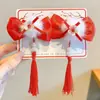 Pasador de Pelo con Lazo de Año Nuevo y Borlas de Felpa, Pinza Roja para el Cabello para Niños, Adorno para la Cabeza con Ambiente Festivo para el Festival de Primavera