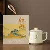 Taza de Agua Cerámica Kiln Ru para Uso Personal con Tapa, Taza para Beber Té, Taza Especial, Taza de Cerámica, Regalo de Negocio Festivo