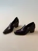 Mocassins Estilo Coreano para o Trabalho Retro Femininos Sapatos Pequenos de Couro de Alta Qualidade Novo Estilo Bonito Salto Alto Bico Fino Temperamento Slip-On