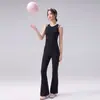 Conjunto de fitness con doble tirante, chaleco de yoga transpirable de secado rápido, pantalones de entrenamiento acampanados de cintura alta con control de abdomen, ajustados, para mujer