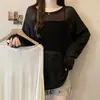 Saída de Praia de Tricô de Seda Gelada com Manga Longa Fina para Proteção Solar Feminina, Top Slimming Plus Size de Verão para Mulheres Curvilíneas, Levemente Transparente, Estilo Puro Desejo