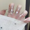 Uñas Cortas Portátiles Estilo Crema, Manicura Francesa Fresca Pequeña Ojo de Gato Color Contrastante, Uñas Lindas para Fiesta de Estudiantes, Removibles