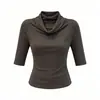 Camiseta de manga tres cuartos 260g Lyocell lana para mujer, corte ajustado, top de cuello caído, suministro exclusivo mayorista de verano