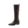 Piernas Largas Todo Cuero Genuino Elegantes Hebilla Pequeña Botas de Caballero 2026 Otoño/Invierno Tacón Grueso Tacón Medio Punta Cuadrada Botas Altas para Mujer