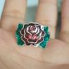 Anillo de Plata Tailandesa Estilo Étnico Vintage Esmalte Azul Quemado Flor Rosa Anillo de Flores Personalizado para Mujer Regalo de San Valentín