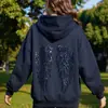 Sudadera con capucha de lentejuelas y alas para trabajo pesado transfronterizo 2026 Estilo callejero retro americano Sudadera versátil engrosada para mujer