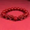 Pulsera de Cinabrio Crudo con Arena de Cristal Translúcido y Doble Pixiu para Hombres y Mujeres, Joyería de Regalo para el Año del Zodiaco al por Mayor
