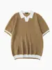 Camisa Polo de Tricô Versátil Minimalista com Gola Lapela Respirável de Manga Curta para Homens - Cor Contrastante, Verão, Casual de Negócios