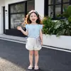Shorts para Meninas Conjunto de Verão Novo Infantil Estilo Fino Tendência Calças Lanterna de Bolinhas Conjunto de Duas Peças para Meninas Jovens