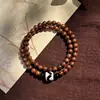 Pulsera de Doble Círculo Estilo Xiaohongshu Hecha de Sándalo Dorado con Veta Lisa, Cuentas de Oración Vintage Estilo Chino y Accesorio de Joyería
