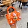 Bolsa de Gelatina Infantil de Dibujos Animados Lindos Pvc Cadena de Diamantes Bolso Cuadrado Pequeño Mini Bolso de Mano con Perlas para Niña Bolso Cruzado de Mano