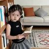 Falda a cuadros de verano para niña, Falda floral moderna para niños, Conjunto de dos piezas con chaleco y manga corta
