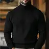 Nuevo suéter de punto elástico de moda para hombre en stock para comercio exterior transfronterizo, suéter de cuello alto de color sólido con rayas verticales, corte slim europeo y americano