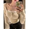 2025 Primavera e Outono Novo Estilo Coreano Alça Puro Desejo Slim Sexy Doce Picante Gola Quadrada Interna Mais Fácil de Combinar Camiseta Básica Top Feminino