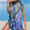 Venta Caliente Transfronteriza Verano Nuevo Vestido de Mujer Estampado Digital 3D Estilo Americano Sin Mangas Vestido de Playa