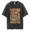 Camiseta de manga corta con estampado de batik lavado, estilo vintage de calle principal, de gran tamaño y con estampado de anime japonés gigante