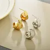 Moda Europea y Americana Versátil Diseño de Nicho Pendientes Rayados Rizados con un Toque de Lujo Ligero y de Alta Gama, Pendientes Estilo Ins para Mujer