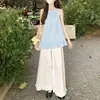 Conjunto Elegante Francês Sem Mangas Gola Redonda Colete Solto para Mulheres 2026 Verão Novo Calça Longa com Babados Conjunto de Duas Peças