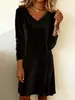 Vestido de Terciopelo de Venta Caliente Transfronterizo 2026 para Mujer, Otoño e Invierno, Elegante Cuello Drapeado, Corte Ajustado, Favorecedor, Elegante Vestido de Terciopelo de Longitud Media