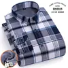 Camisas de Algodón Oxford a Cuadros de Manga Larga para Hombre para Primavera e Invierno, Versátiles Resistentes al Frío Camisas de Negocios para Caballero con Estampado Flock, Venta al por Mayor