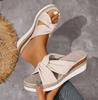 Sandalias de Boca de Pez de Gran Tamaño para Mujer de Exportación Transfronteriza 2025 Nuevas de Primavera y Verano Nuevas Zapatos de Cuña Antideslizantes con Lazo