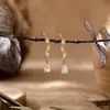 Brincos de Zircônia Pérola para Mulheres, Luxo Leve, Brincos Pendentes Retro Franceses, Simples para o Dia a Dia, Joia de Orelha para Banquete, Brincos de Tarraxa com Toque de Luxo