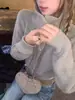 Cardigan de Punto con Solapa Gris Cálido del Puerto de Nueva York para Mujer Otoño Temprano 2025 Nuevo Top Corto Ajustado