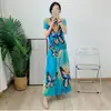 [Liquidação] conjunto moda feminina estampado manga curta comprimento médio saia plissada slim duas peças saia longa plissada