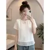 Design estilo francês, camiseta leve de manga curta para mulheres, novo modelo verão 2026, plus size, corte solto, emagrecedor e que valoriza a silhueta.