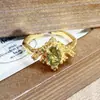 Anillo Abierto de Rama Vintage de Segunda Mano de Doble Capa con Rombos y Circonita, con un Toque Retro Único de Lujo de Alta Gama