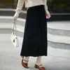 Falda plisada casual versátil de otoño e invierno, falda de punto de longitud media, falda de paraguas de color sólido nuevo de terciopelo Andy de cintura alta adelgazante
