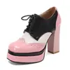 Novo Modelo 2026 Sapatos Mary Jane com Plataforma Grossa de Camada Dupla, Salto Alto Robusto, Sapatos Femininos Estilo de Rua, Sapatos de Cadarço Monocromáticos Color-Blocking para Exportação