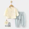 Set de Muselina para Bebé, Ropa de Casa para Bebé, Conjunto de Camiseta de Manga Larga de Doble Capa de Algodón Puro y Pantalones, Ropa de Verano con Aire Acondicionado para Niños y Niñas