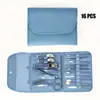 Set de Cortauñas de Acero Inoxidable Transfronterizo Set de 16 Piezas Herramientas para Pedicura Casera Tijeras de Manicura Tijeras Oblicuas