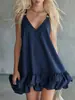 Verão 2026 Novos Produtos Europeu e Americano Transfronteiriço Website Independente Moda Feminina Elegante Casual Cor Sólida Gola V Babados Mini Saia