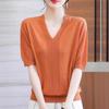 Camiseta de Manga Corta para Mujer 2025 Nueva Holgada Talla Grande Cuello en V Ropa de Madre Estilo Verano Punto de Tricot Camiseta Ropa de Trabajo