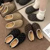 Pantuflas de Lã e Algodão Boken Retro com Bolinhas Femininas Inverno Casa Sola Macia Antiderrapante Quente Fofas Calçado Externo Pessoa Preguiçosa Sapatos Peludos