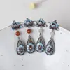 Pendientes de Filigrana Azul Quemado Flor de Peonía Plata S925 Joyería Hecha a Mano Estilo Étnico Pendientes de Jade Retro Pendientes para Mujer