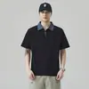Camisa Polo de Color Block Estilo Americano de Verano Moda Tendencia Cuello Campana Manga Corta Casual Versátil Camiseta Ropa de Trabajo de Manga Corta para Hombre