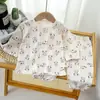 Conjunto de Primavera y Verano para Niños Gasa Plisada Ropa de Casa Nueva Pijamas Conjunto de Ropa Exterior para Bebé 1-3 Años Estilo Princesa