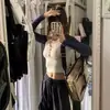 Camiseta de Manga Larga Raglán para Mujer en Primavera y Otoño Nueva Sexy Sexy Ajustada con Capucha Moda Base Top Corto Ins