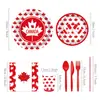Mm292 Bandera Canadiense Día Nacional Festivo Vajilla para 8 Personas Juego de 4 Piezas Plato de Papel Servilleta de Papel