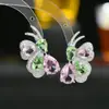 Industria Pesada Micro Incrustaciones Circonita Colorida Aretes Elegantes Aguja de Plata S925 para Mujer Pendientes de Moño de Alta Calidad Pendientes de Estilo Europeo y Americano