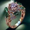 Anillo Exquisito de Flor Gota de Aceite Rosa Brillante con Circonita para Mujer, Día de la Madre/Navidad/San Valentín, Regalo
