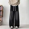Jeans masculinos personalizados/da moda de rua, corte desconstruído, caimento solto, emagrecedor, calças compridas casuais retrô simples europeias, azul